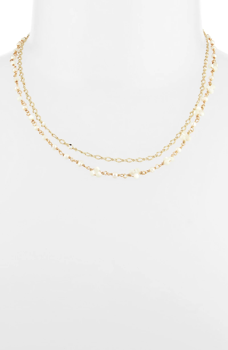 Layered Crystal & Faux Pearl Necklace