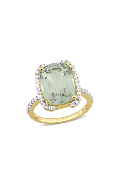 Cushion Cut Green Quartz & White Topaz Ring
