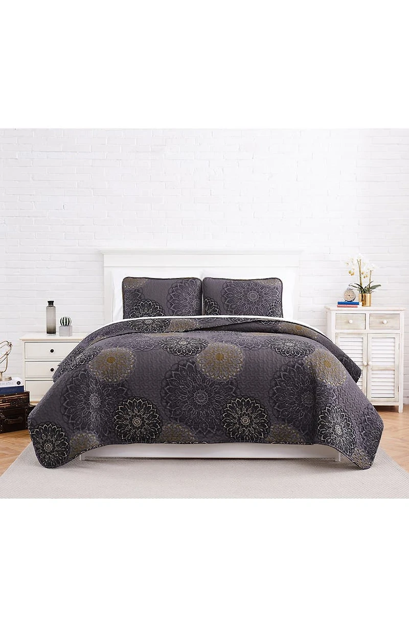 Midnight Floral Oversized Quilt Cover Set - Blue King/California King