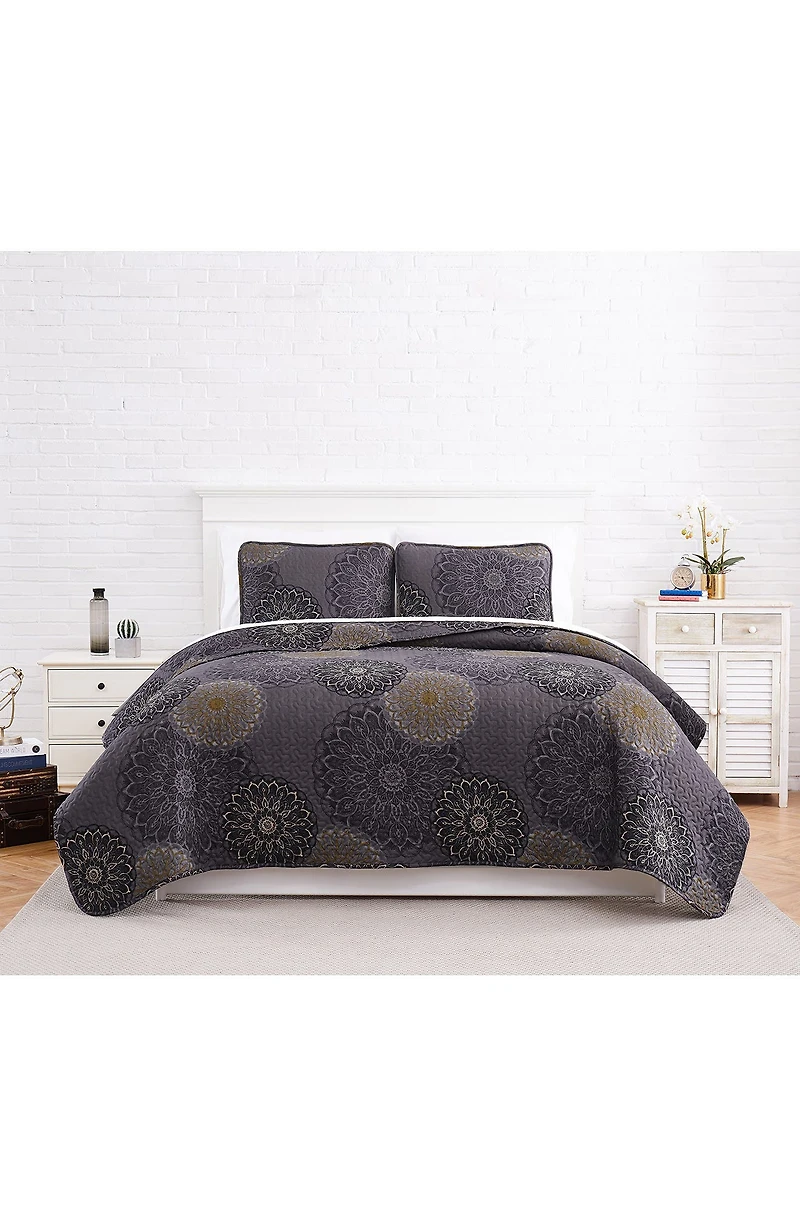 Midnight Floral Oversized Quilt Cover Set - Blue King/California King