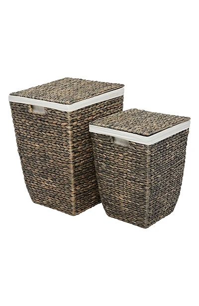 Dark Brown Seagrass Handmade Storage Basket with Liner & Matching Top - Set of 2