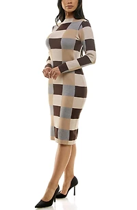 Jacquard Long Sleeve Sweater Dress