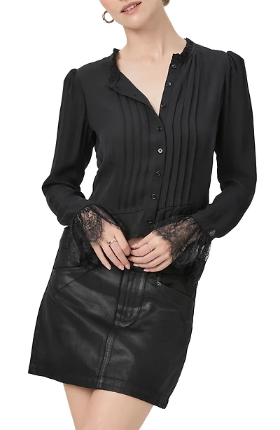 Franca Lace Trim Silk Button-Up Top