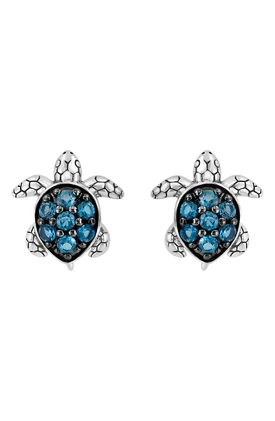 Sterling Silver London Blue Topaz Turtle Stud Earrings