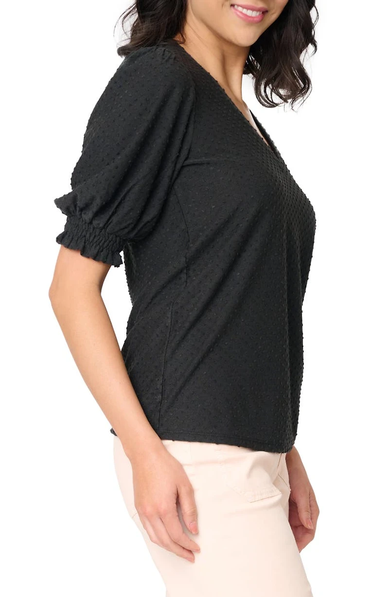 Clip Dot Puff Sleeve Top