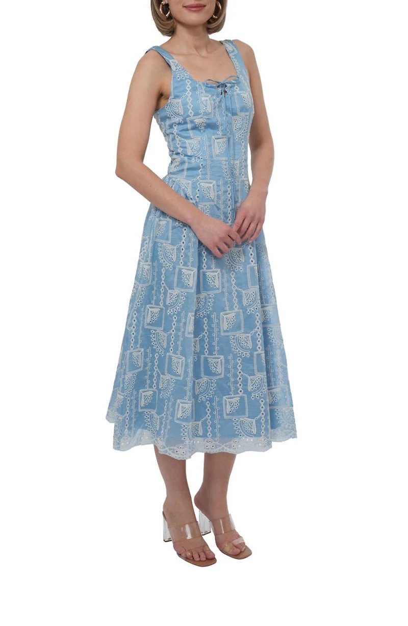 Embroidered Tie Front Midi Dress