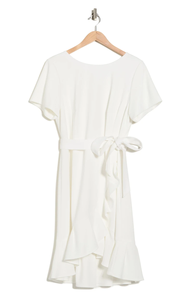 Short Sleeve Ruffle Faux Wrap Dress