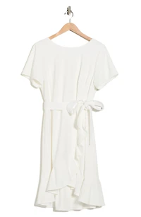 Short Sleeve Ruffle Faux Wrap Dress