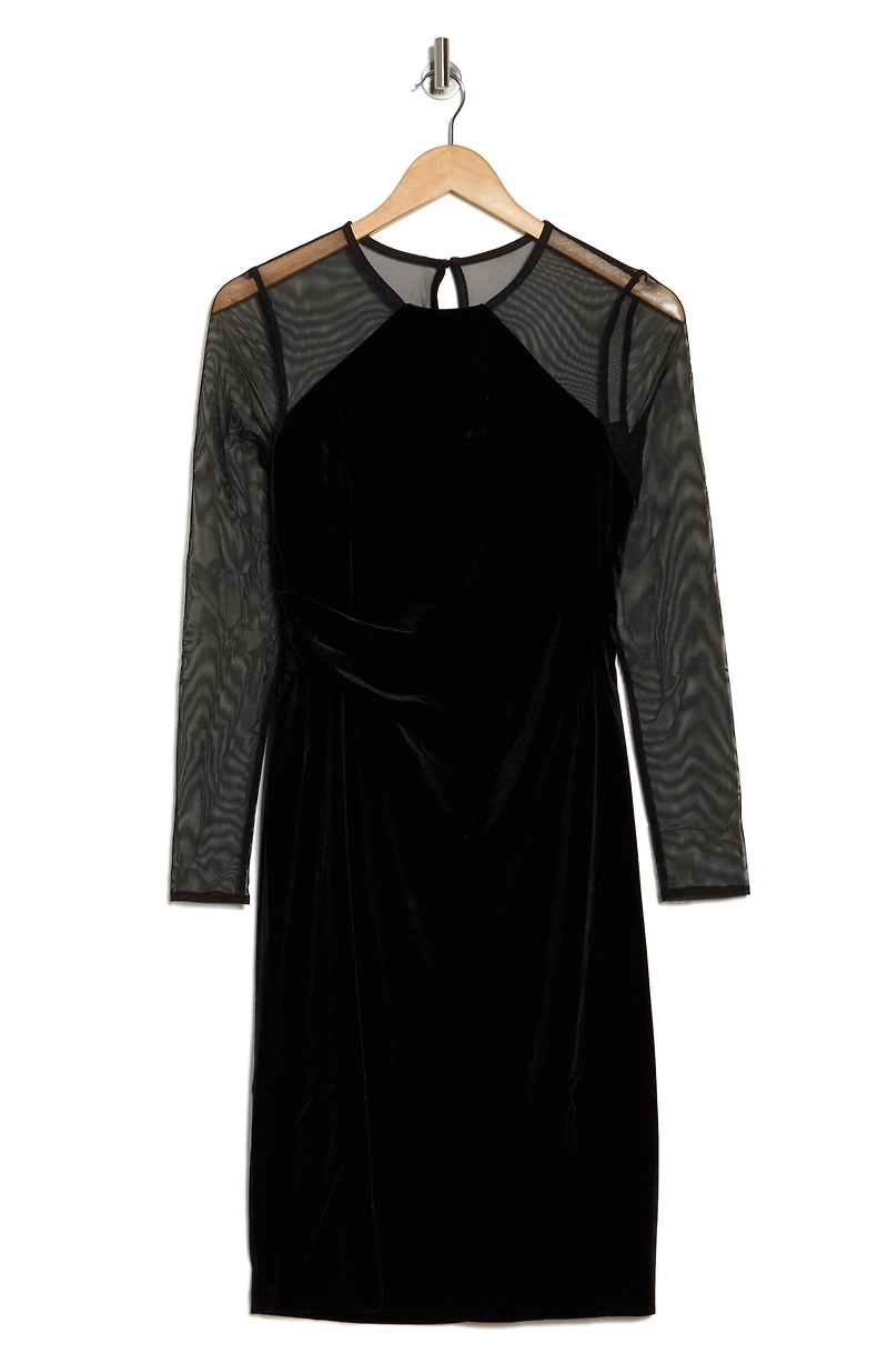 Long Sleeve Ruched Velvet Body-Con Dress