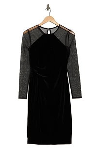 Long Sleeve Ruched Velvet Body-Con Dress