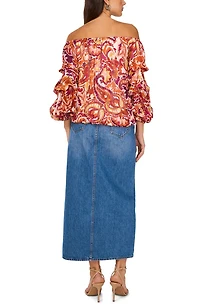 Paisley Off the Shoulder Bubble Sleeve Top