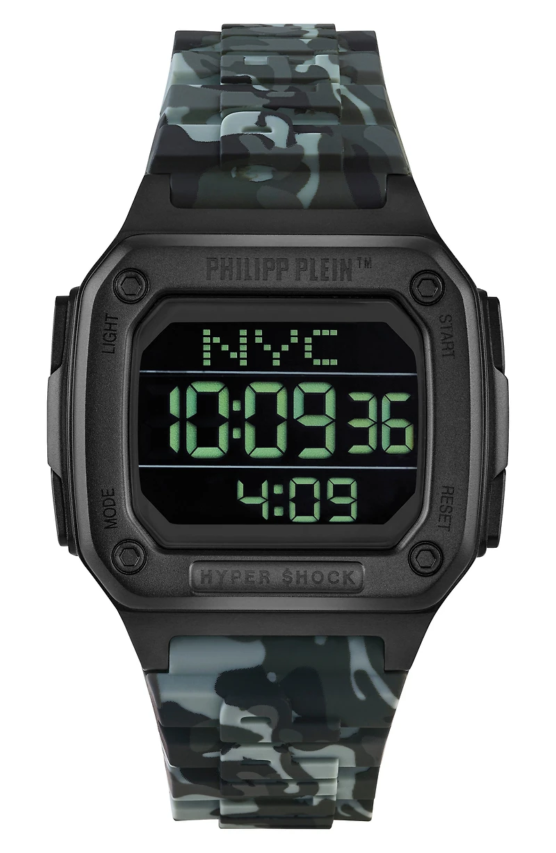 Hyper $hock Silicone Strap Square Watch, 44mm