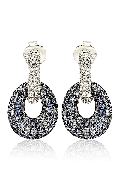Sterling Silver Blue & White Sapphire and Diamond Accent Double Oval Dangle Earrings - 0.02 ctw