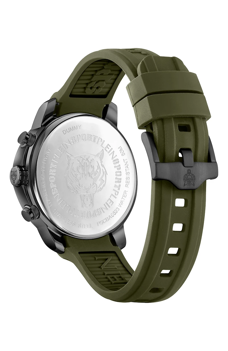 Camo Dial Three-Hand Quartz Silicone Strap Watch, 43mm