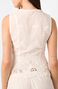 Floral Lace Collared Button-Up Top