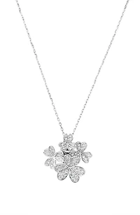 Sterling Silver Cubic Zirconia Flower Cluster Pendant Necklace