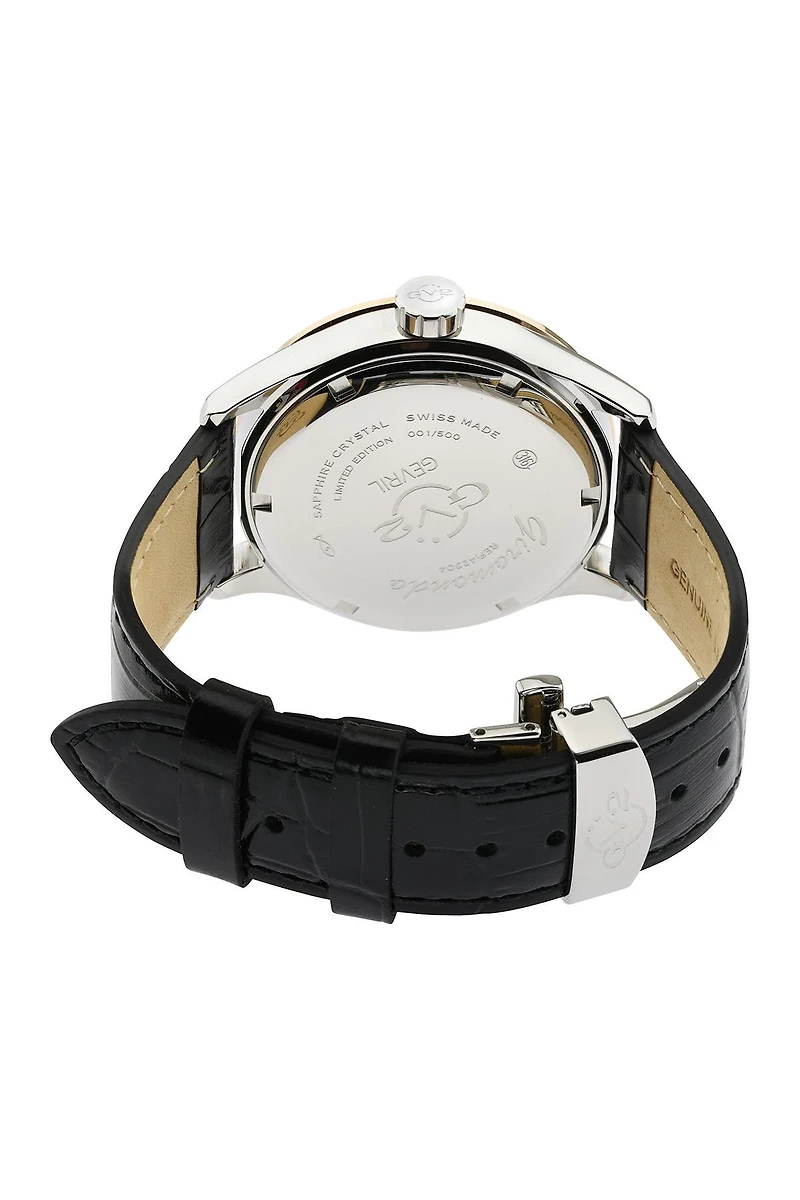 Men's Giromondo Green Dial Black Calfskin Leather Watch, 42mm