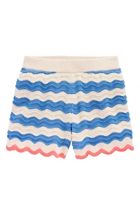 Kids' Stripe Pointelle Stitch Cotton Sweater Shorts