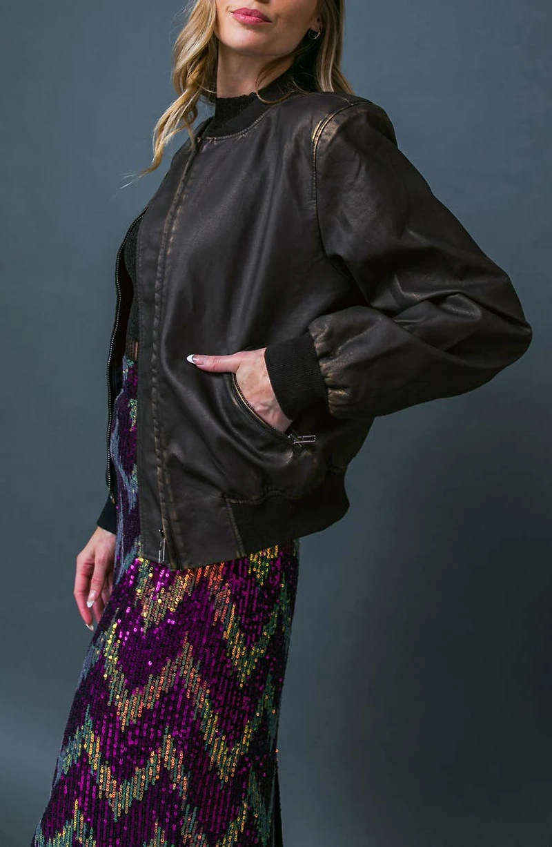 My Greatest Joy Faux Leather Bomber Jacket