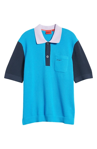 Straa Oversize Textured Colorblock Pocket Polo