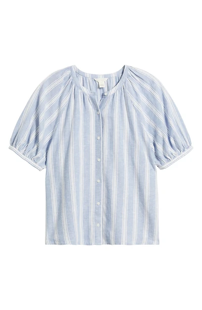 Stripe Linen Blend Puff Sleeve Top