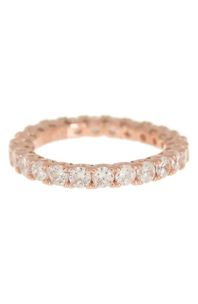 Rose Gold Plated Sterling Silver CZ Round Cut Eternity Band Ring