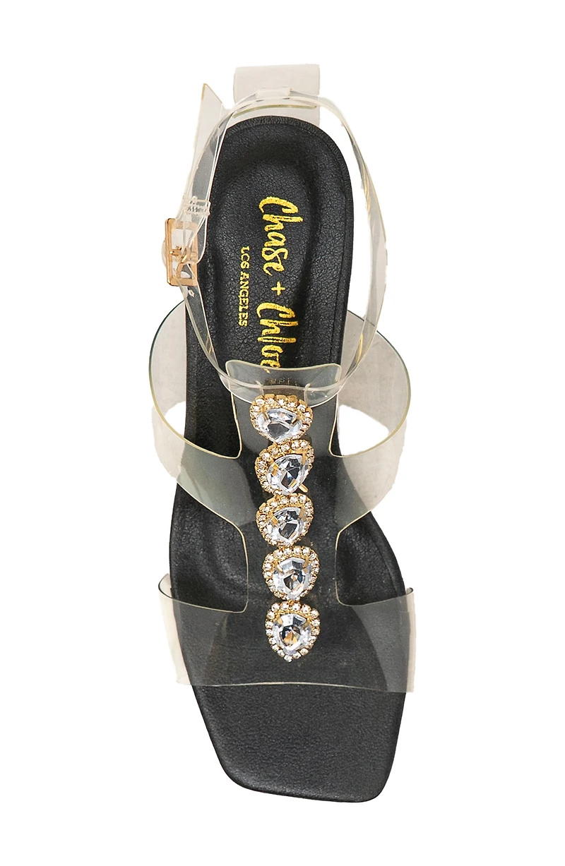 Levine Rhinestone Embellished Clear Strap Sandal