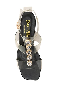 Levine Rhinestone Embellished Clear Strap Sandal