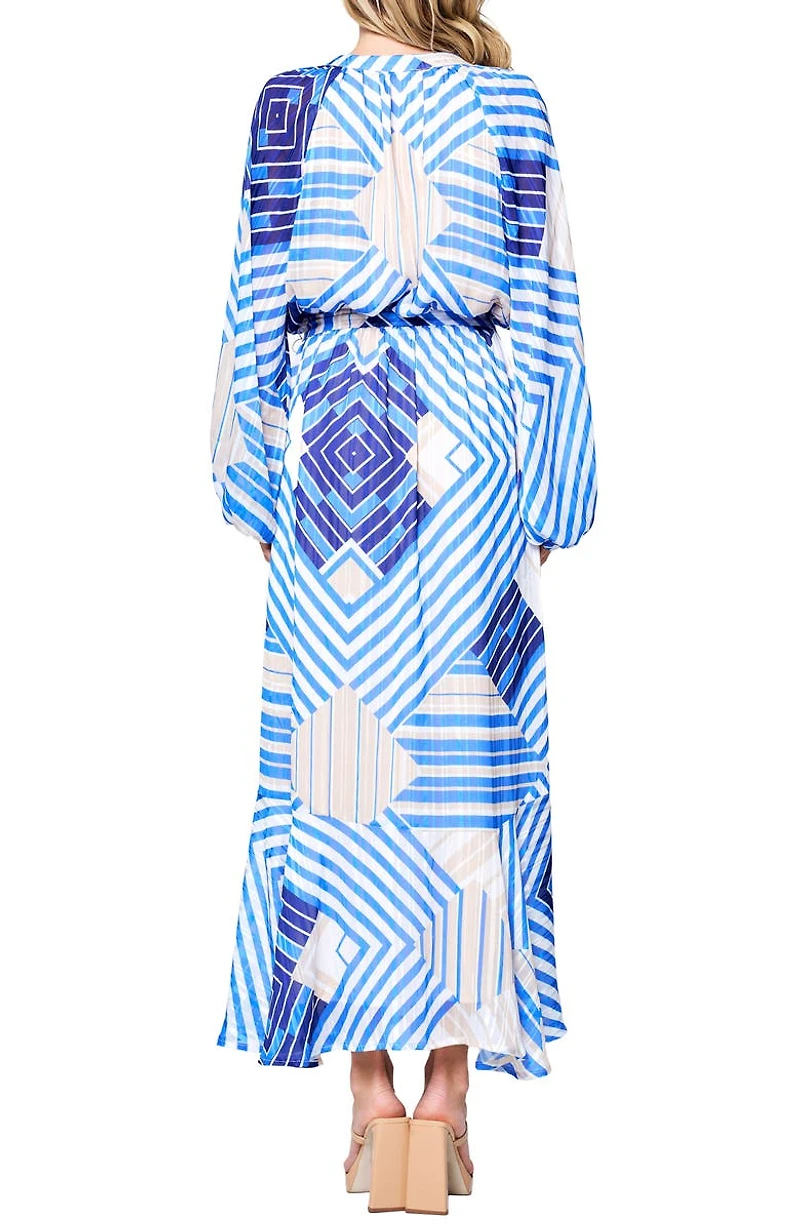 Gaeley Print Tie Waist Long Sleeve Maxi Dress