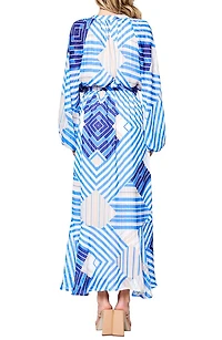 Gaeley Print Tie Waist Long Sleeve Maxi Dress