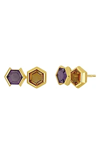 14K Gold Color Amethyst Stud Earrings