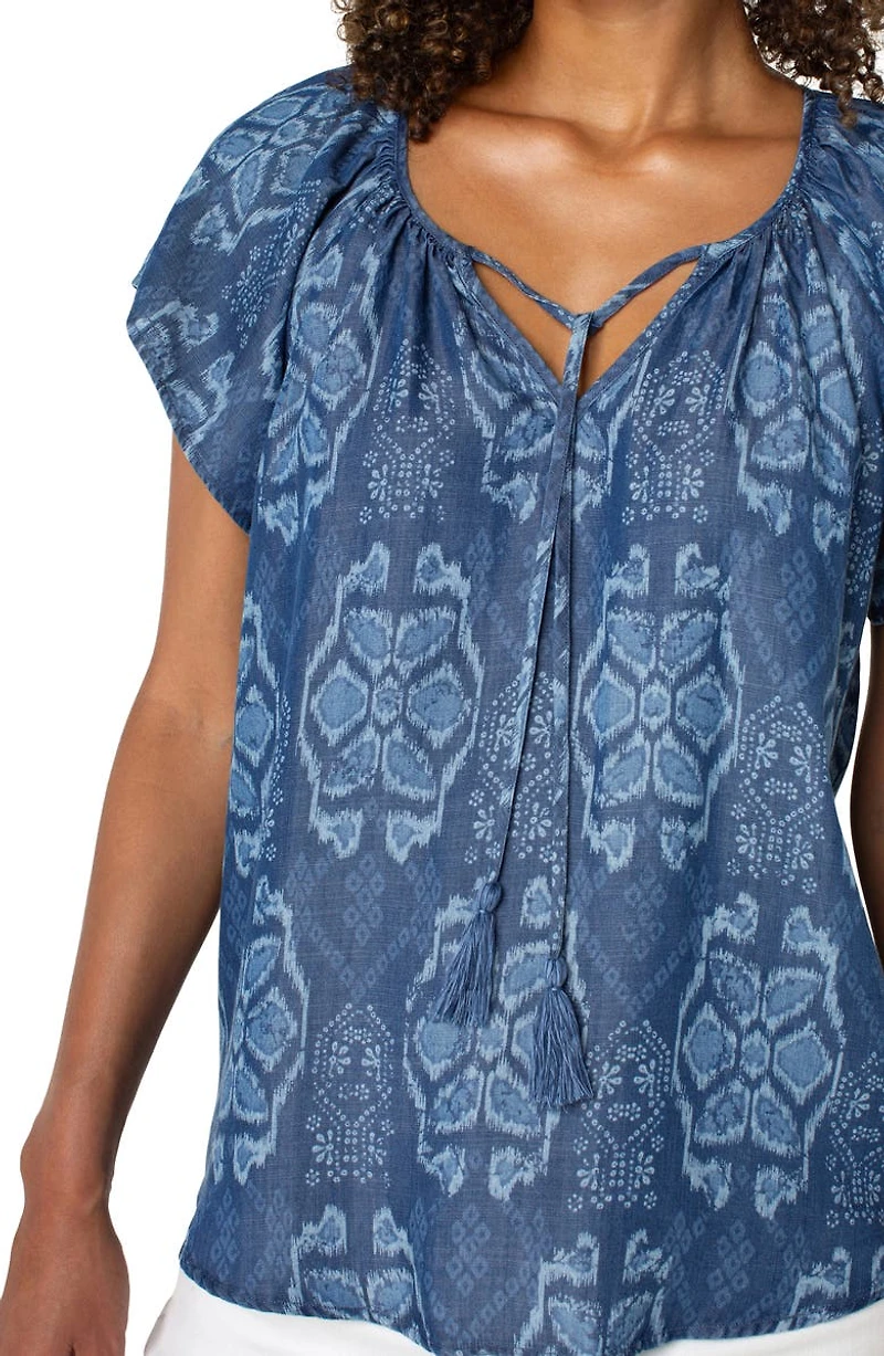 Batik Print Flutter Sleeve Top