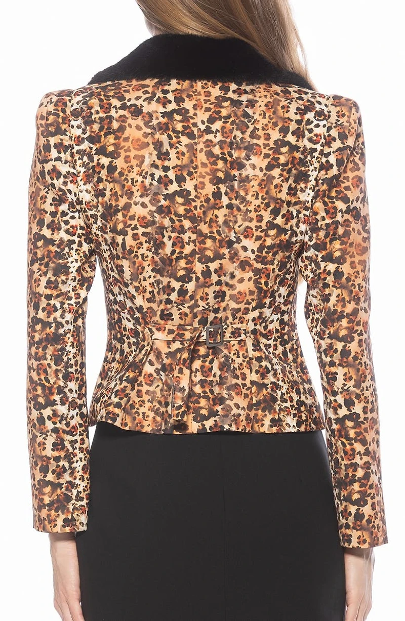 Sabrina Leopard Faux Fur Notch Collar Blazer