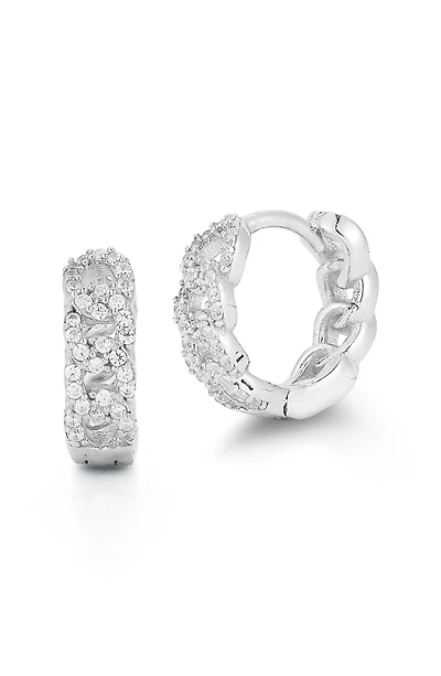Cubic Zirconia Curb Huggie Hoop Earrings