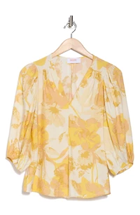 Floral V-Neck Three-Quarter Sleeve Top