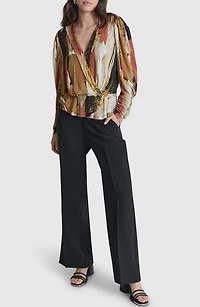 Print Faux Wrap Peplum Top