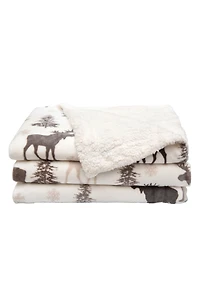 Moose Print Reversible Faux Shearling Throw Blanket
