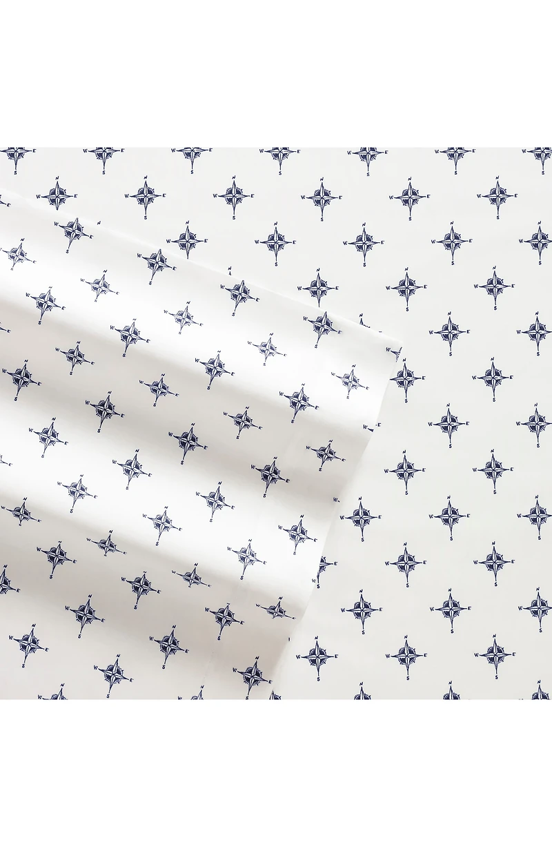 Compass Print 200 Thread Count Cotton Percale Sheet Set
