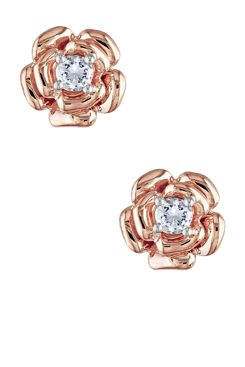 Lab Created White Sapphire Center Rose Stud Earrings