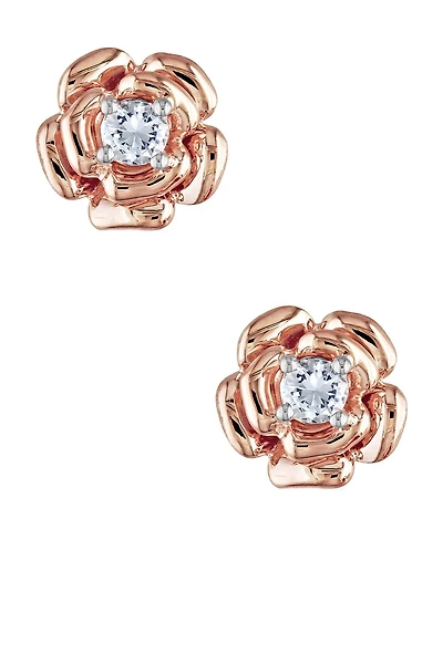 Lab Created White Sapphire Center Rose Stud Earrings