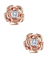 Lab Created White Sapphire Center Rose Stud Earrings