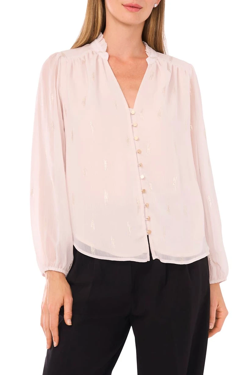 Ruffle V-Neck Button-Up Shirt