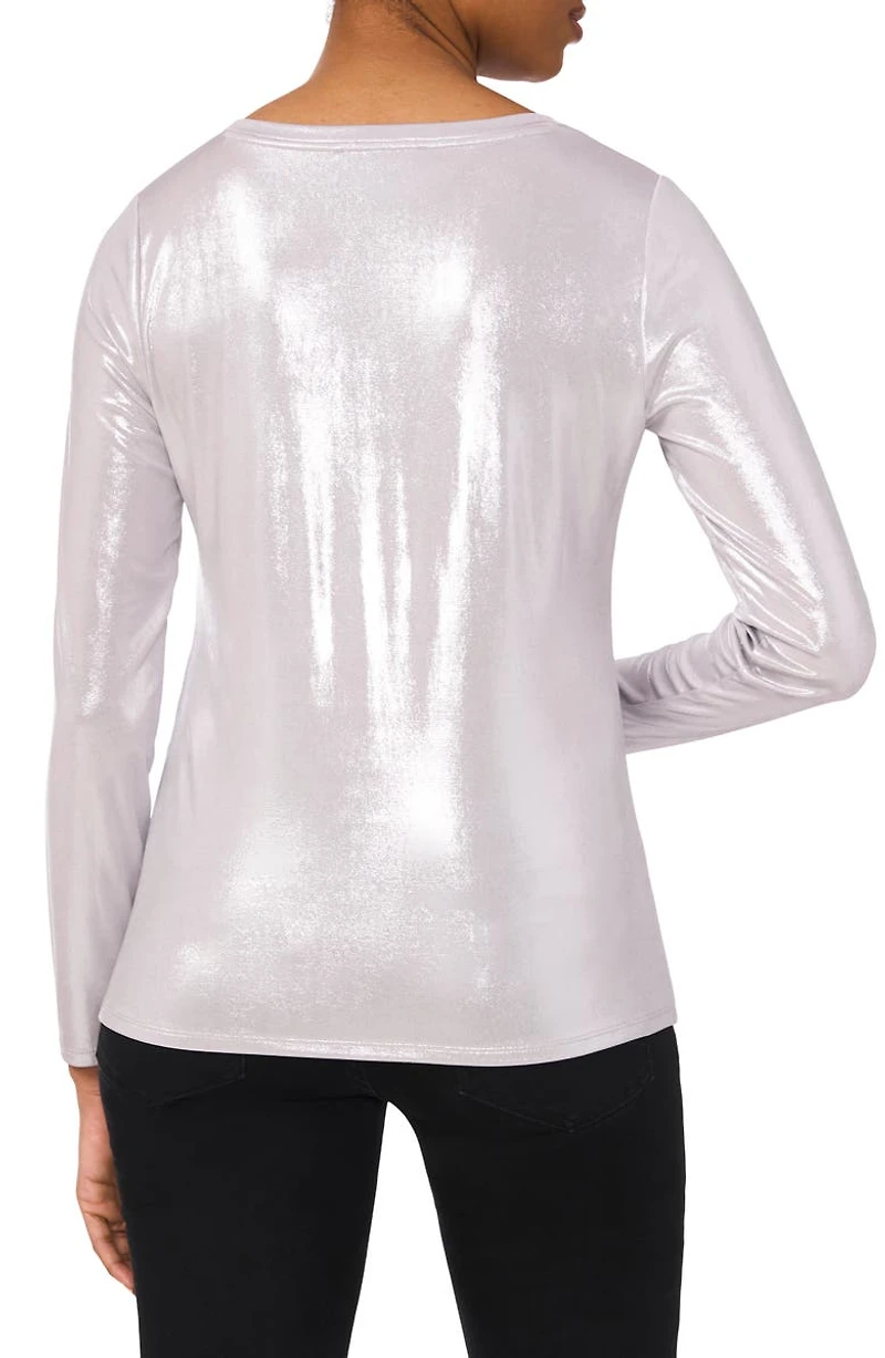 Rhinestone Long Sleeve V-Neck Blouse