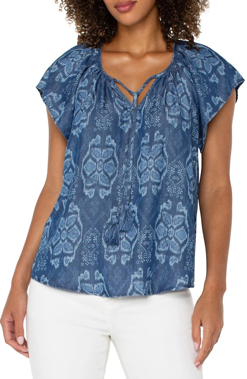 Batik Print Flutter Sleeve Top