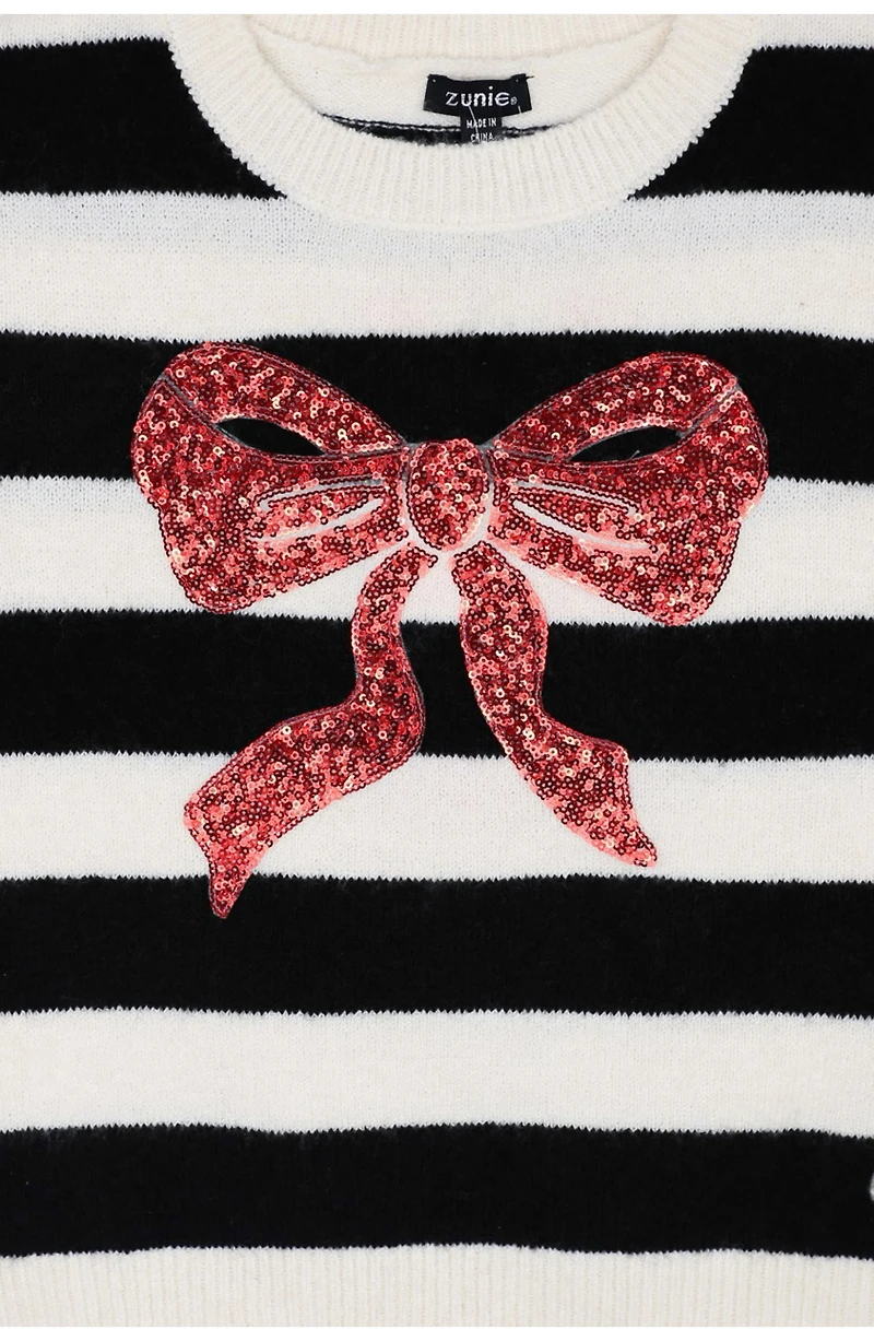 Kids' Sequin Bow Stripe Sweater