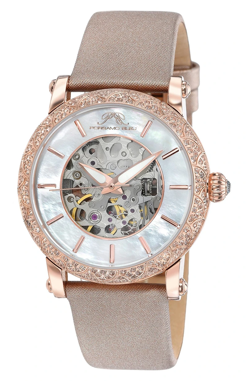 Liza Automatic Satin Leather Strap Watch, 38mm