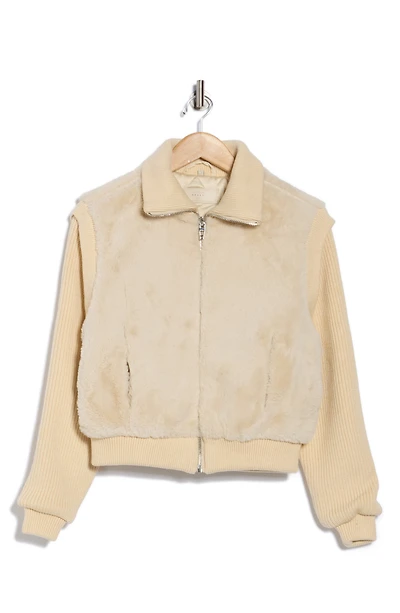 Mixed Media Faux Fur Bomber Jacket