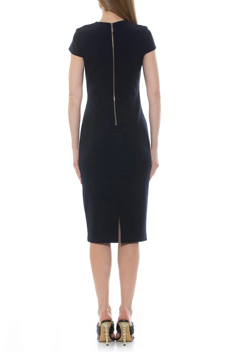 Janine Crewneck Draped Midi Sheath Dress