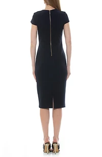 Janine Crewneck Draped Midi Sheath Dress