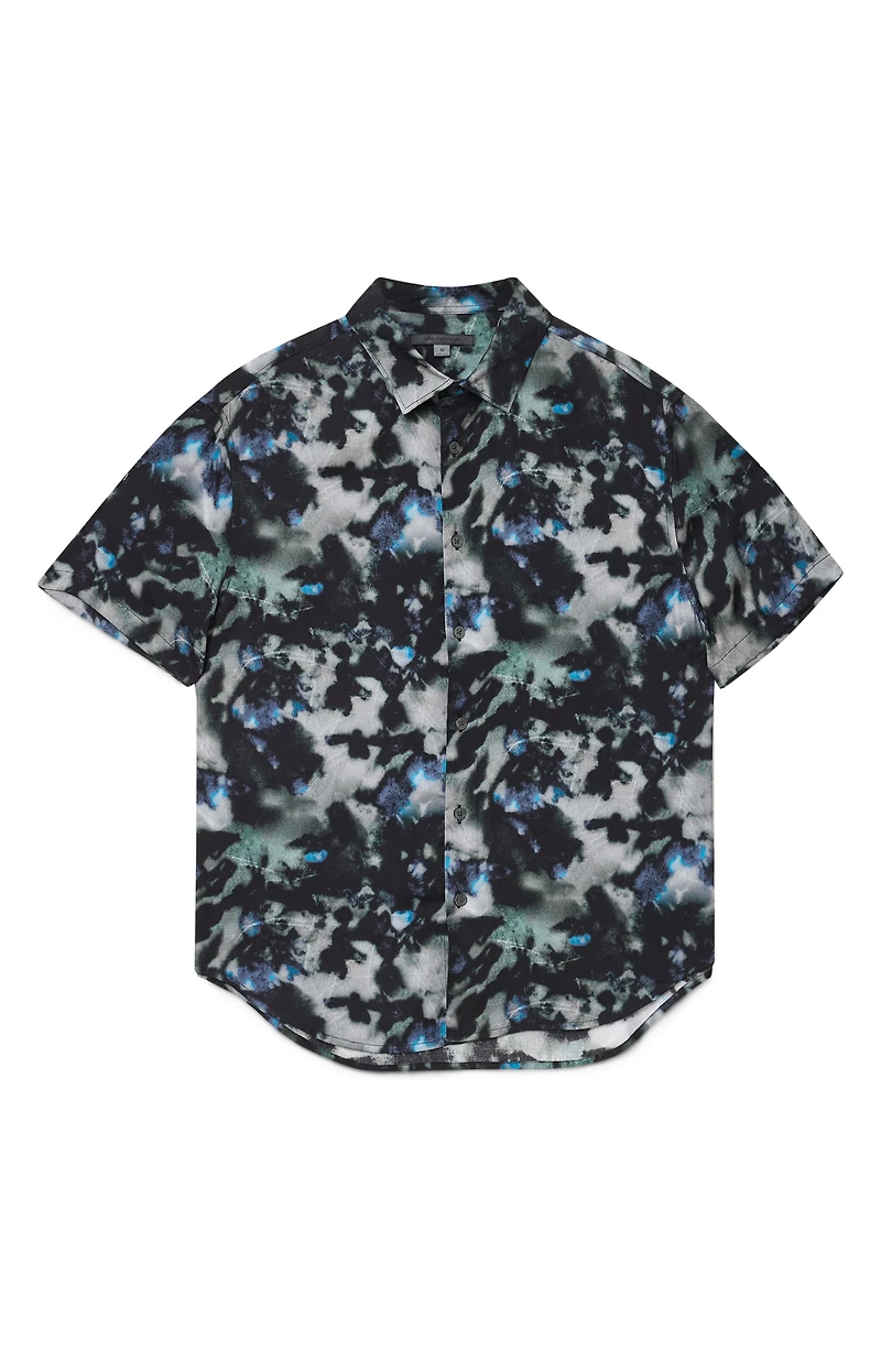 Sean Abstract Woodland Print Short Sleeve Modal Button-Up Shirt